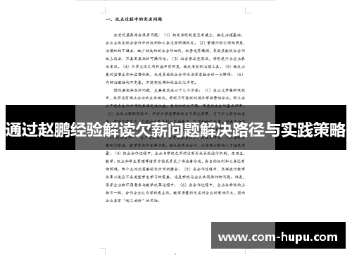 通过赵鹏经验解读欠薪问题解决路径与实践策略